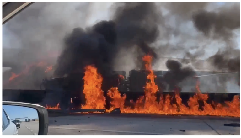 18-wheeler inferno: Semi truck catches fire following crash on I-80 near Salt Lake City International airport